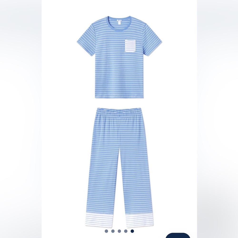 LAKE Pajamas Pima Wide Leg Pajama Set in Mixed Baltic Blue Stripe